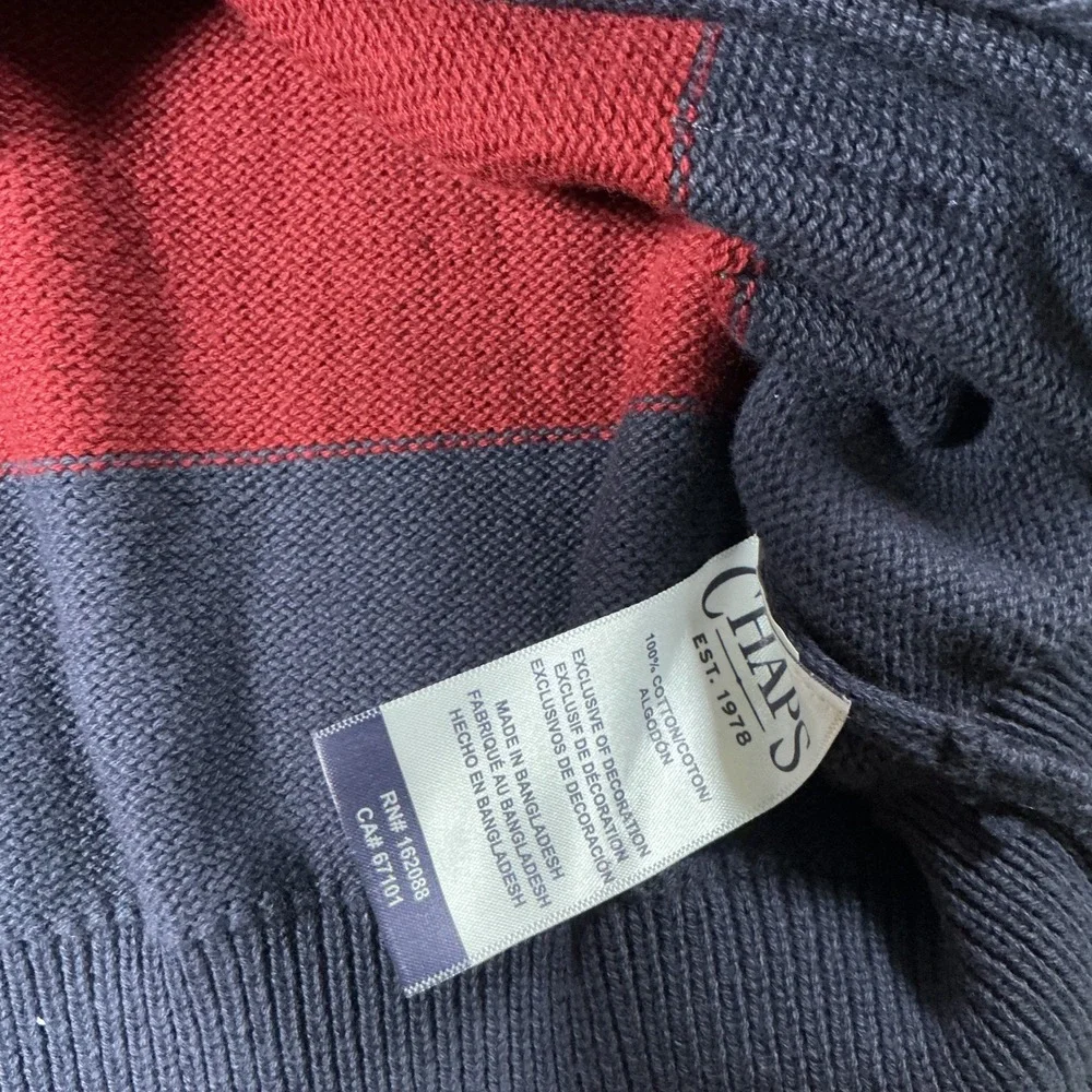 Chaps Mens Striped Rugby Sweater Navy Red Cotton Knit Long Sleeve NWT Size M